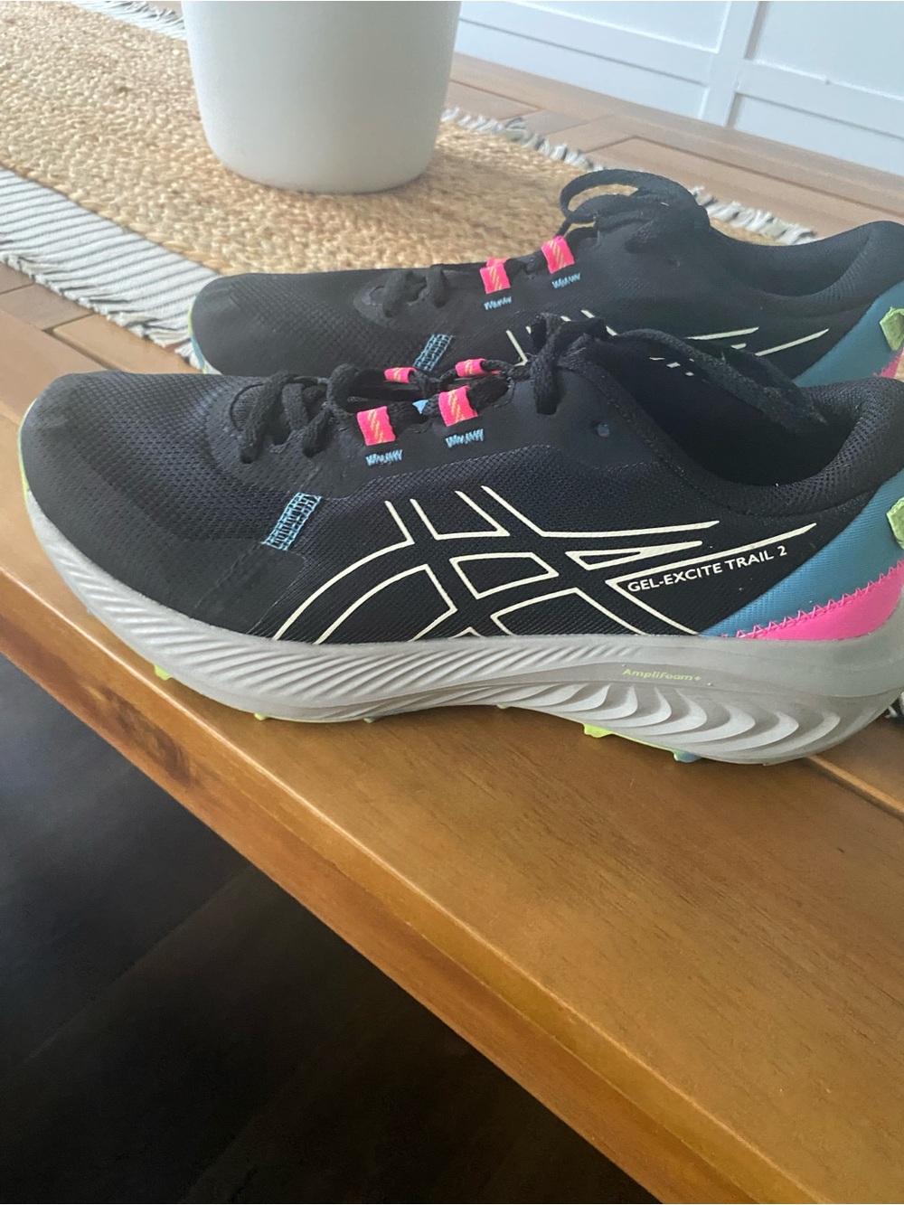 ASICS Black Trail Running Shoes with Pink and Teal Accents